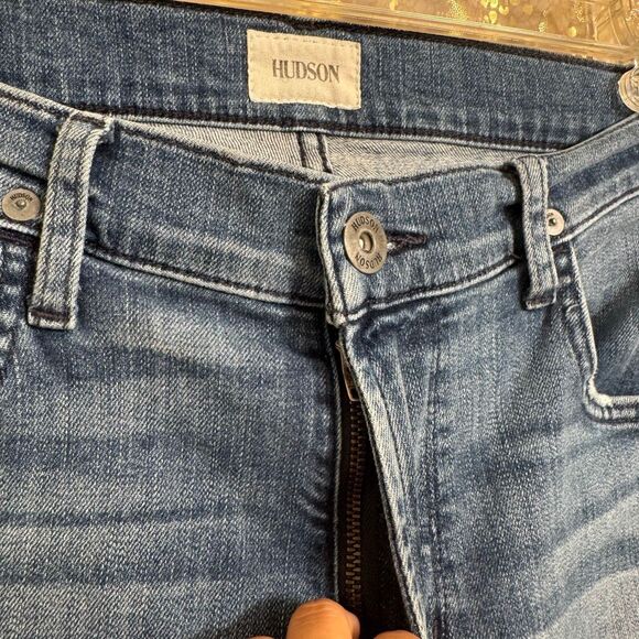 Hudson Men's Blake Slim Straight Distressed Whiskered Jeans Size 33 - Picture 5 of 7